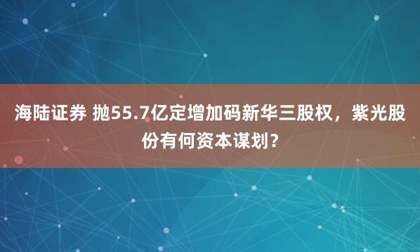 海陆证券 抛55.7亿定增加码新华三股权，紫光股份有何资本谋划？