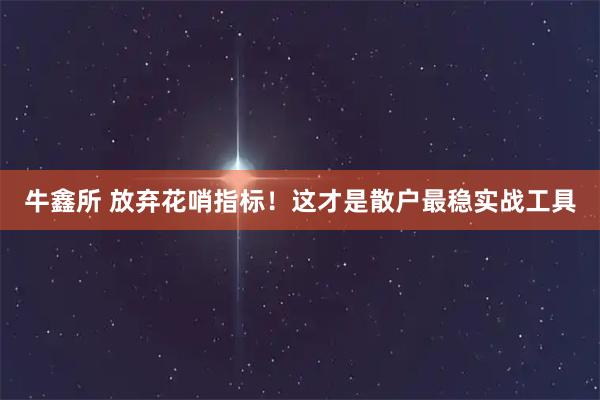 牛鑫所 放弃花哨指标!这才是散户最稳实战工具